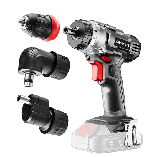Masina de gaurit insurubat , Energy+ 18V, Li-Ion, suport detasabil de 10 mm, plus adaptor unghiular si adaptor de colt, fara acumulator