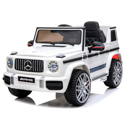 Masinuta Electrica Copii Mercedes G63 AMG Alba - 70W, 12V, Scaun Tapitat, Roti Moi EVA, Telecomanda, Premium