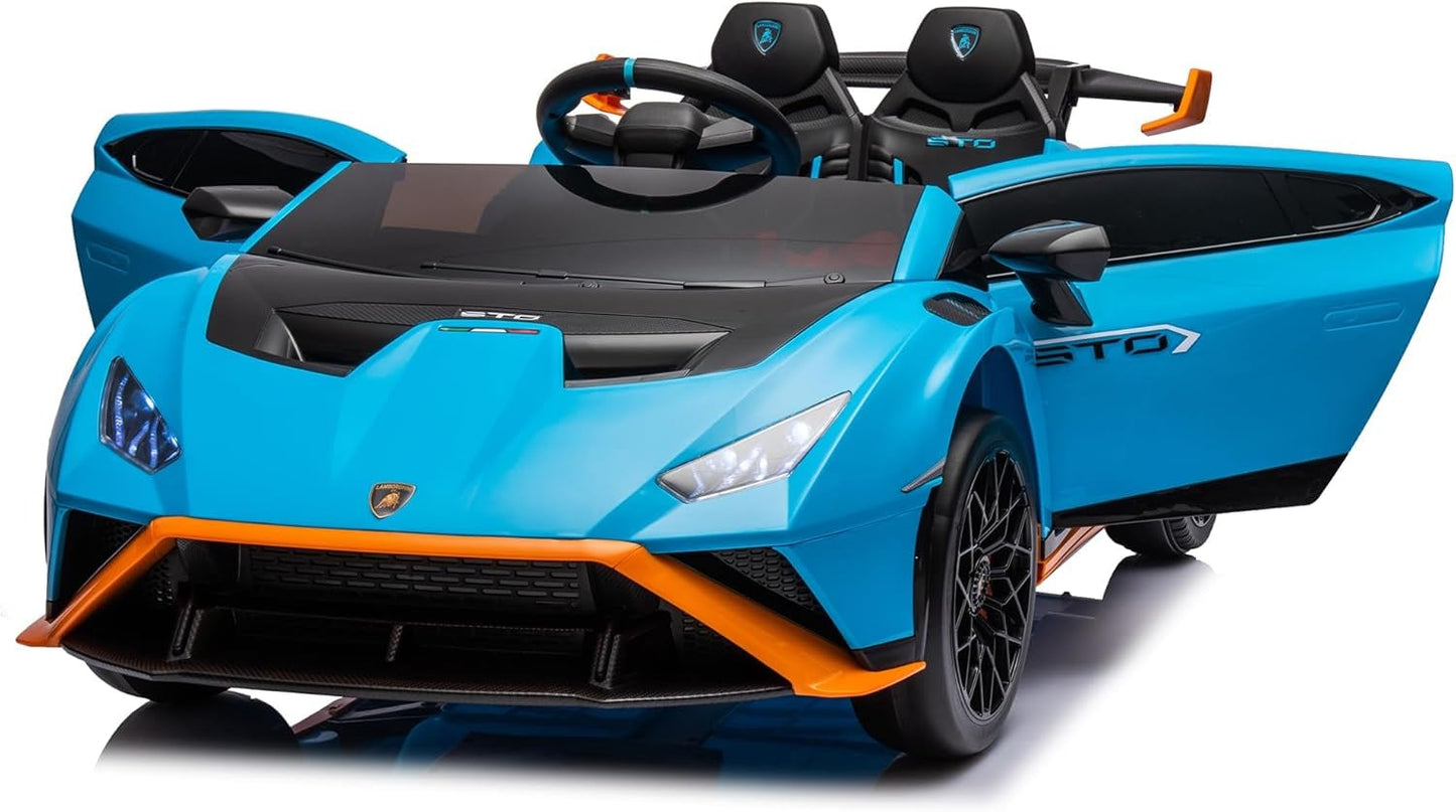 Masinuta Electrica Lamborghini Huracan STO Albastra - Functie DRIFT, 500W, 24V, Scaun Tapitat, Roti EVA, Bluetooth, Supercar Copii 3-5 Ani, Premium