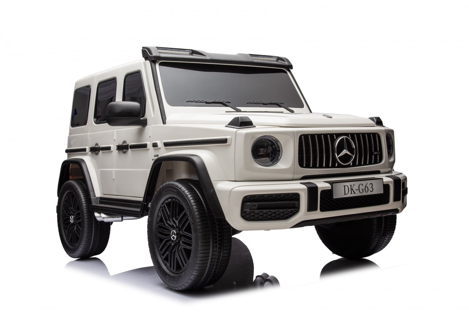 Masinuta Electrica Mercedes G63 Alba - 2 Locuri, 4x4, 800W, 24V 14Ah, Roti EVA, Scaun Tapitat Reglabil, MP3, Telecomanda, SUV Premium Copii 3-11 Ani