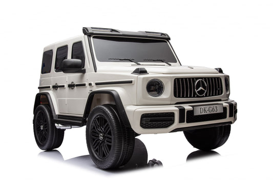 Masinuta Electrica Mercedes G63 Alba - 2 Locuri, 4x4, 800W, 24V 14Ah, Roti EVA, Scaun Tapitat Reglabil, MP3, Telecomanda, SUV Premium Copii 3-11 Ani