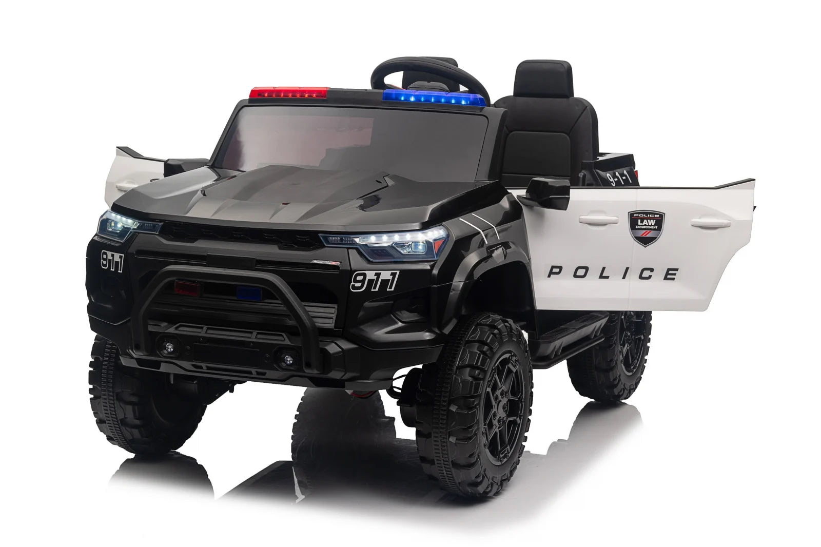 Masinuta electrica PolicePatrol 800W 24V 4x4 pentru copii 2 locuri neagra, Premium, atv copii, masinuta