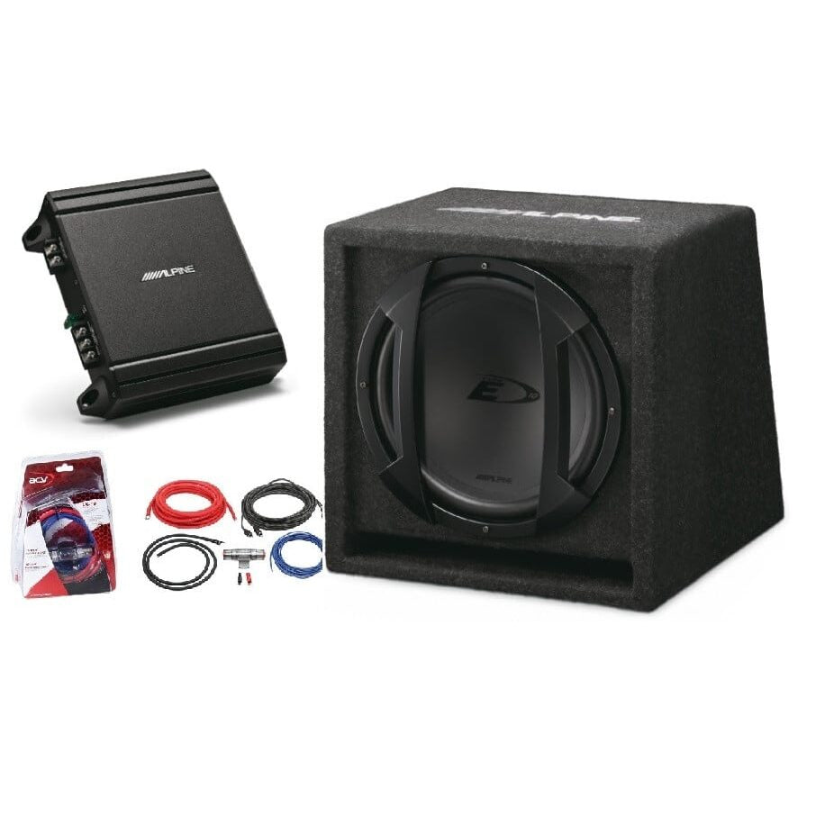 Pachet Car Audio Alpine SBE-1244BR + Amplificator MRV-M250 + Kit Cabluri LK-10 30cm 200W RMS
