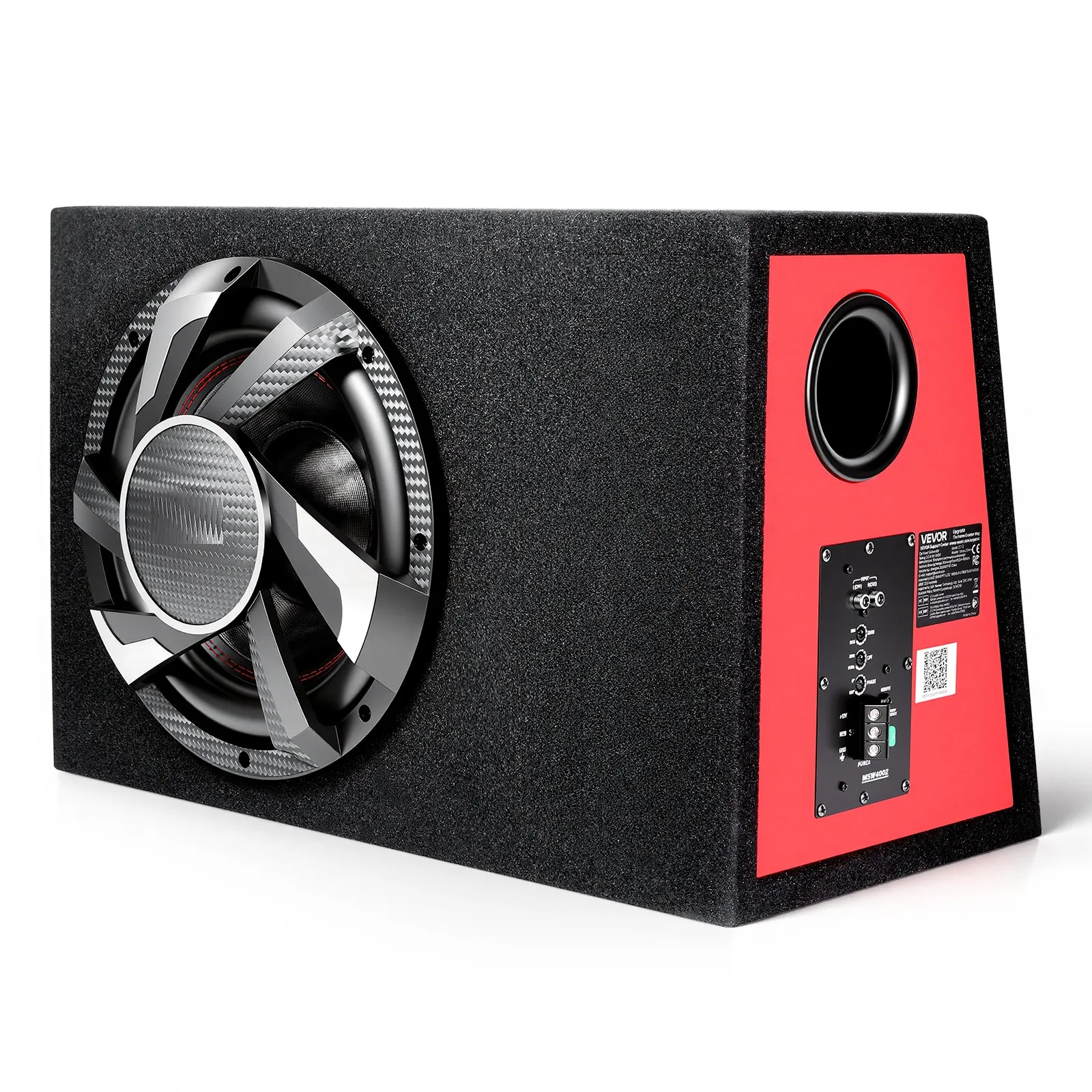 Pachet Subwoofer Auto Activ 30 cm (12  ) 245W RMS cu Amplificator Integrat, Incintă Slim și Kit Cabluri Complet 12V