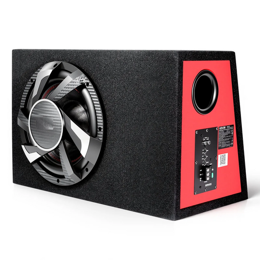 Pachet Subwoofer Auto Activ 30 cm (12  ) 245W RMS cu Amplificator Integrat, Incintă Slim și Kit Cabluri Complet 12V