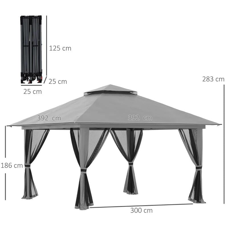 Pavilion foisor PREMIUM pentru gradina terasa, pliabil, Oxford, cadru metalic, plasa insecte, gri
