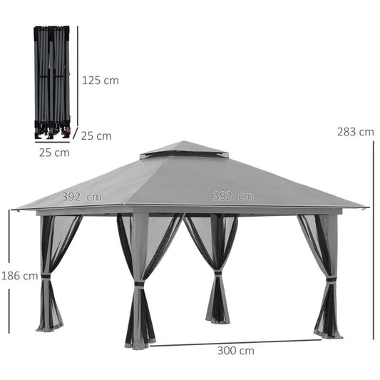 Pavilion foisor PREMIUM pentru gradina terasa, pliabil, Oxford, cadru metalic, plasa insecte, gri