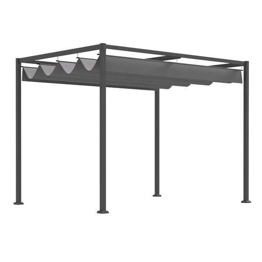 Pergola gradina terasa, retractabila, cadru metalic, gri, 2.98x2.13x2.22 m