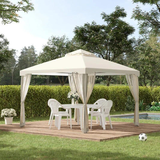 Pergola   Pavilion foisor pentru gradina terasa, cadru metalic, cu plasa anti tantari, bej, 2.95x2.95x2.63 m
