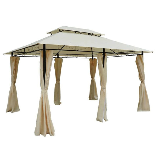 Pavilion foisor pentru gradina terasa, cadru metalic, cu perdele, crem, 4x3x2.65 m