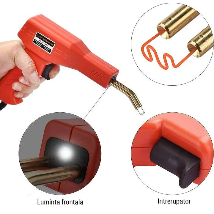 Pistol sudura plastic, lipit/sudat plastic, 4 tipuri de capse, Cutie de transport