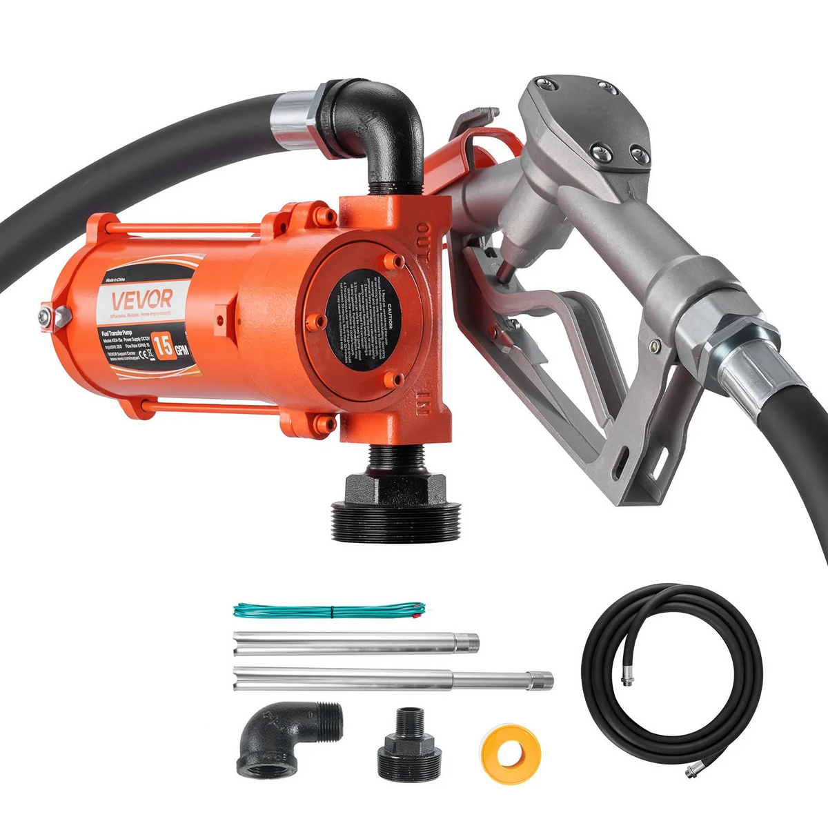 Pompa de transfer combustibil, 12V DC 57 L min, Kit pompa de transfer motorina din fonta, cu duza manuala, furtun de refulare, protectie la