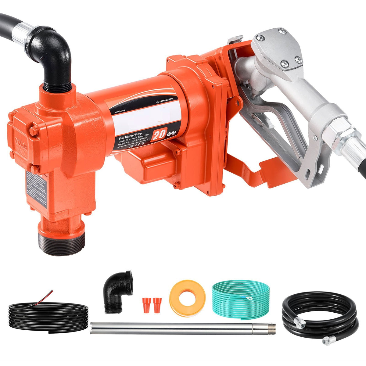 Pompa Transfer Combustibil 12V 76L min Profesională, Pompă Motorină și Benzină cu Pistol Manual, Kit Alimentare Complet