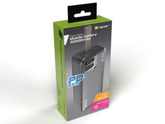 Power Bank Tracer Blaze 30000 mAh 65W PD, Quick Charge 22.5W, USB-C pentru Laptop, Telefon și Tabletă