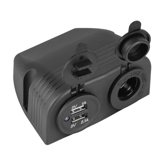 Priză USB Auto ATV Moto 12V-24V, 2x USB 3.1A + Priză Brichetă, Suport Montaj, Jeep UTV Off-Road