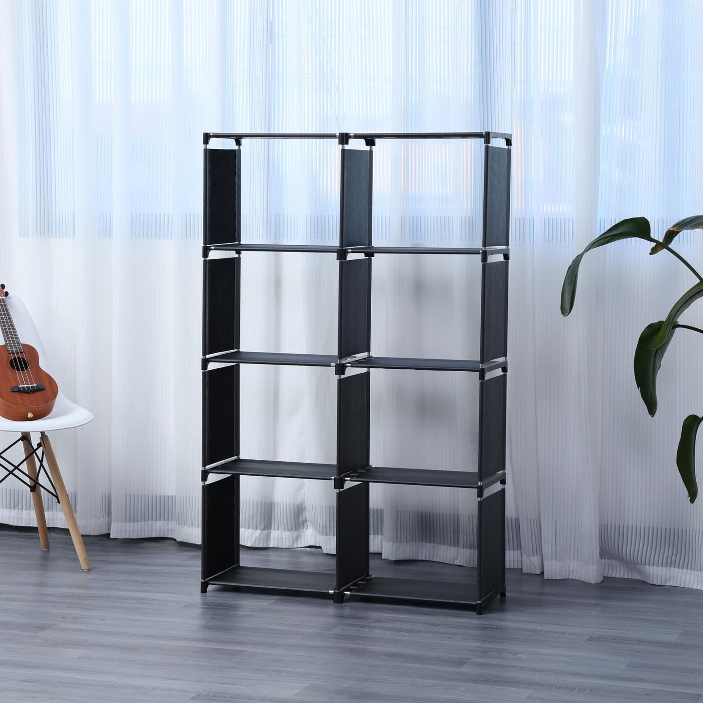 Raft multifuncțional cu 8 straturi și suport de depozitare (85x125cm) - negru