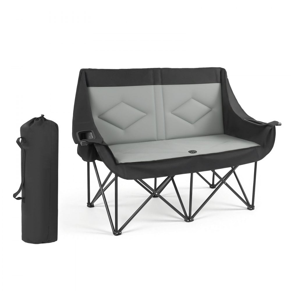 Scaun dublu de camping, scaun de camping supradimensionat pentru doua persoane cu suport rezistent de 300 kg, cu suporturi duble pentru pahare,