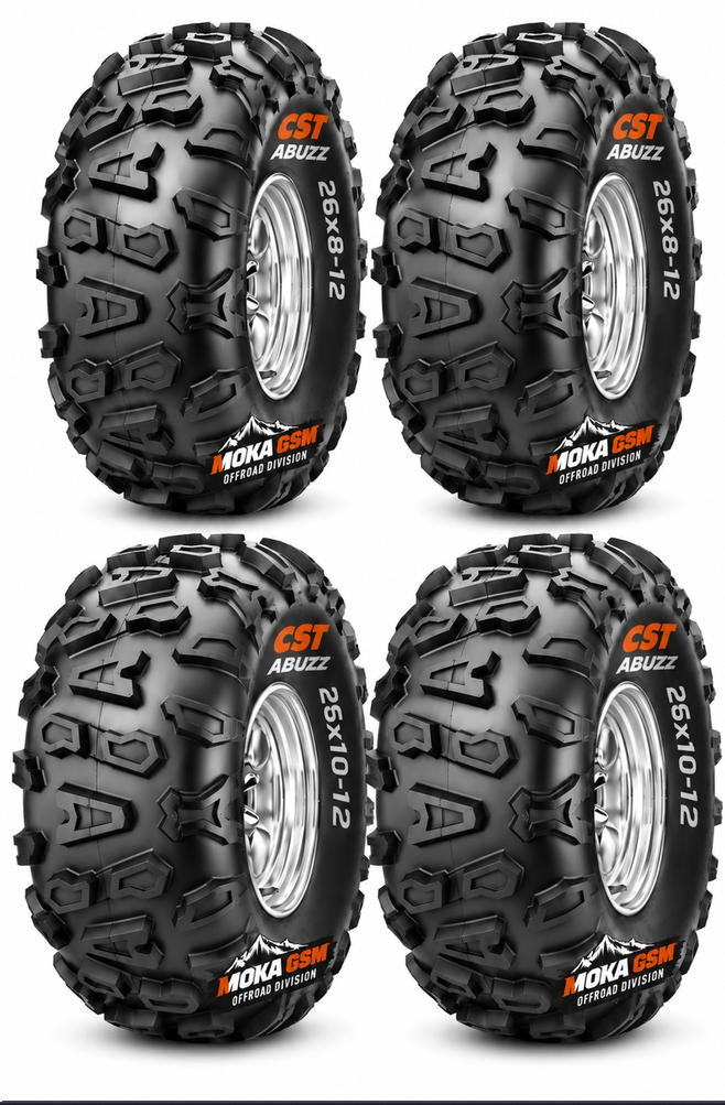 Set 4 Anvelope ATV CST Abuzz 26x8-12 + 26x10-12, 6PR TL, Față și Spate