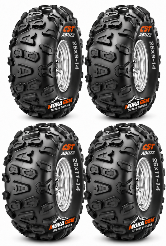 Set 4 anvelope ATV CST Abuzz 26x9-14 + 26x11-14 - Cauciucuri față și spate, R14