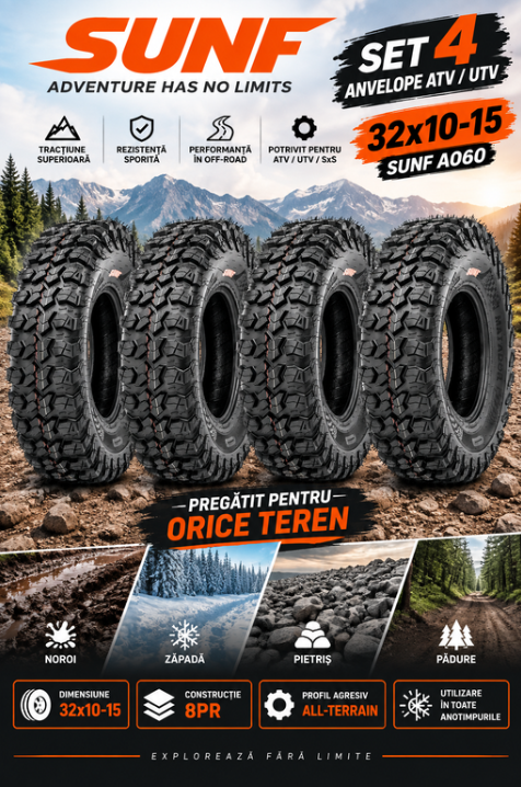 Set 4 Anvelope ATV   UTV 32x10-15 8PR - Noroi, Off-Road, SUNF A060, 4 bucati 32x10 R15