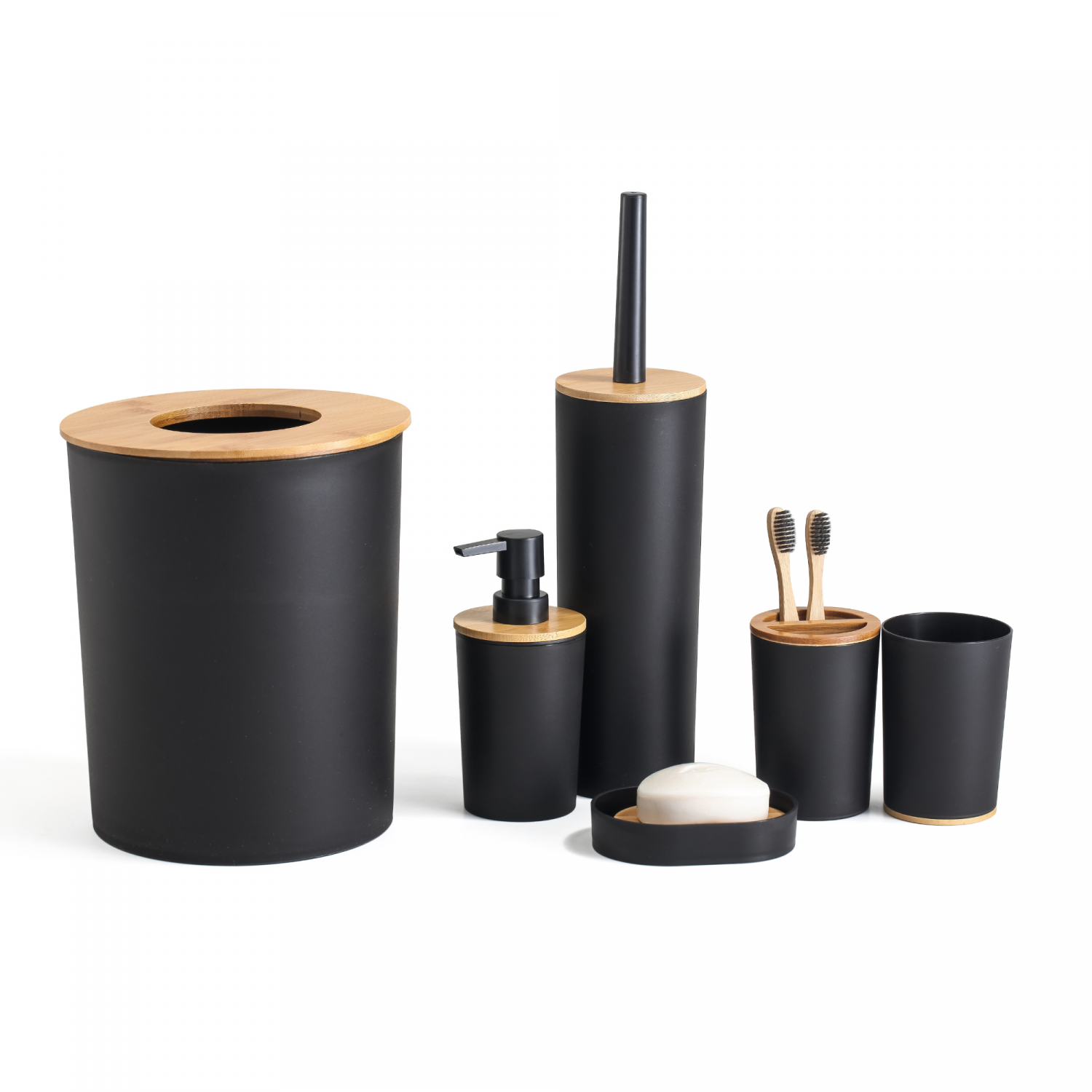 Set Baie 6 piese bambus, Negru Mat