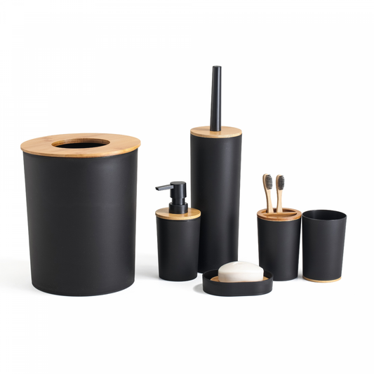 Set Baie 6 piese bambus, Negru Mat