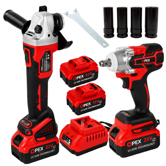 Set Profesional 2 in 1 Polizor Unghiular + Cheie de Impact cu Acumulator   2 Baterii 21V 3.0Ah   Motor Brushless   Valiza Transport