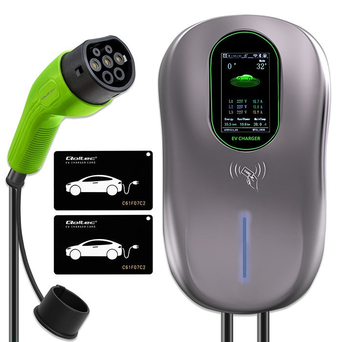 Stație Încărcare Mașini Electrice Qoltec 22kW Type 2, RFID, LCD, 3 Faze, Wallbox, Hotel System - Hoteluri, Pensiuni și Flote Auto