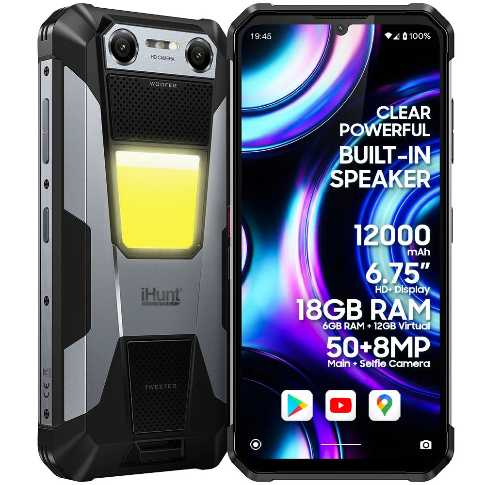 Telefon Rezistent iHunt Titan Music P22000 4G Dual SIM, 6.75   120Hz, 18GB RAM, 128GB, Baterie 12000mAh, Boxe 120dB, Night Vision, NFC, Android 16