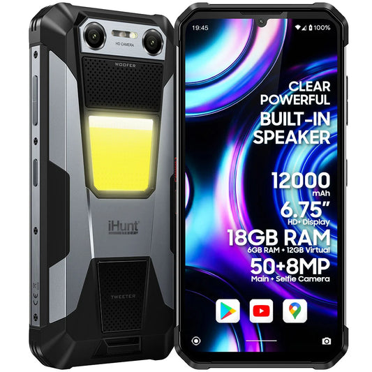 Telefon Rezistent iHunt Titan Music P22000 4G Dual SIM, 6.75   120Hz, 18GB RAM, 128GB, Baterie 12000mAh, Boxe 120dB, Night Vision, NFC, Android 16