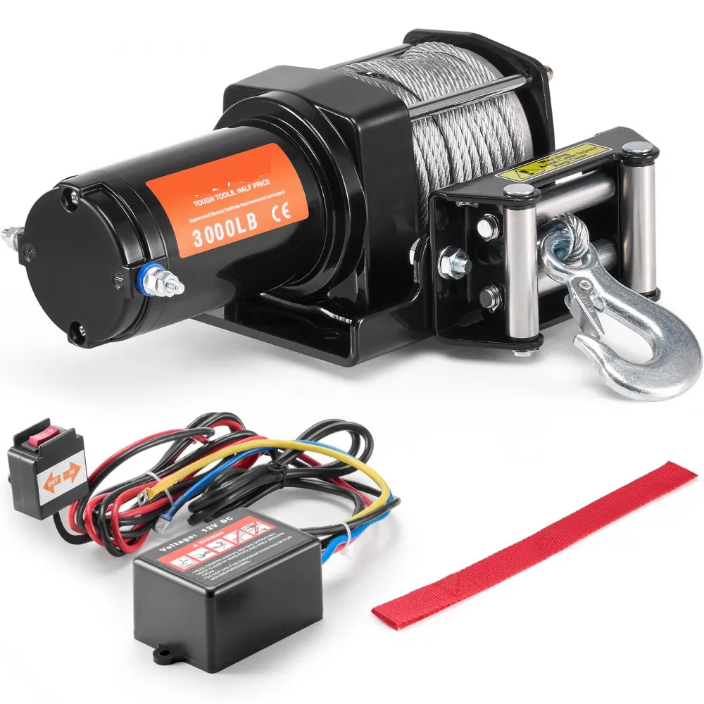 Troliu atv cu cablu otel pentru ATV, 12v 3000lb 1360kgs, cablu sintetic, cu ghidaj inclus