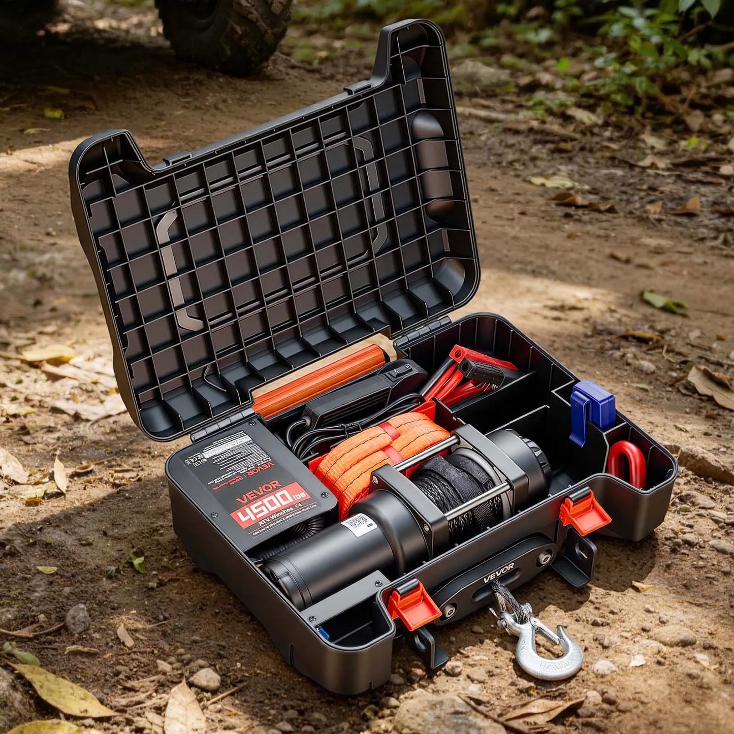 Troliu Portabil ATV UTV SSV 4500 lbs   2041 kg 12V cu Cablu Sintetic și Telecomandă