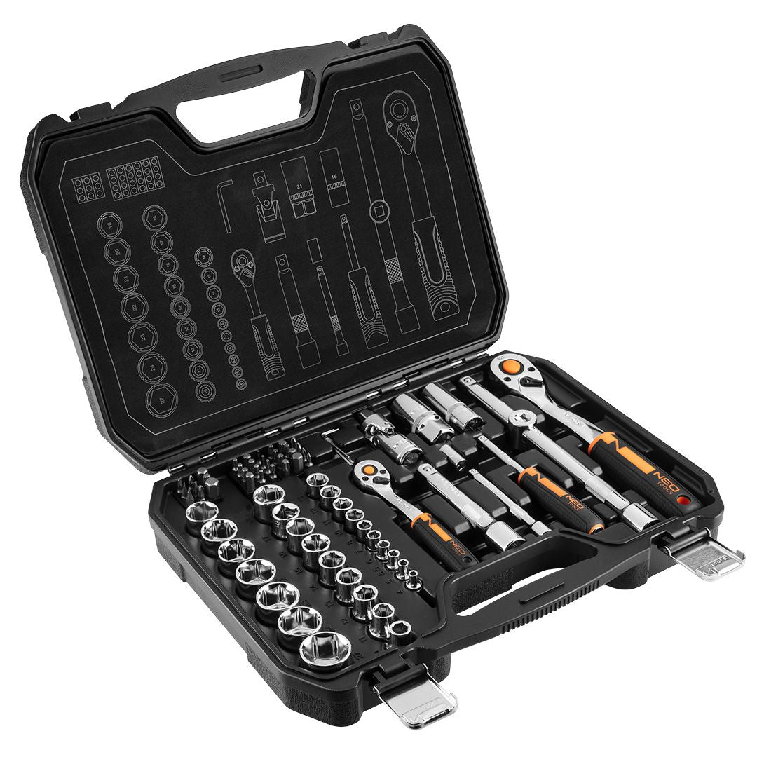 Trusa Chei 73 piese ½   si ¼   multifunctionale, Tubulare, CrV  Set de chei tubulare 73 piese