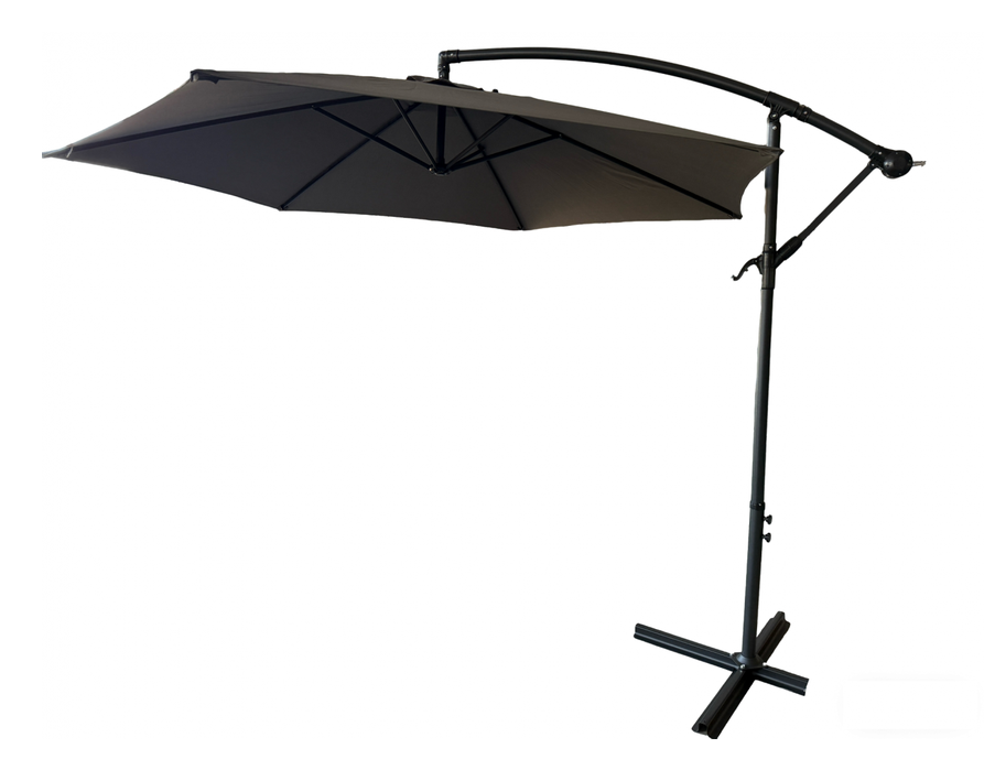 Umbrelă de Grădină Heinner 300 cm cu Manivelă, 8 Spițe Metalice, Poliester Rezistent, Gri